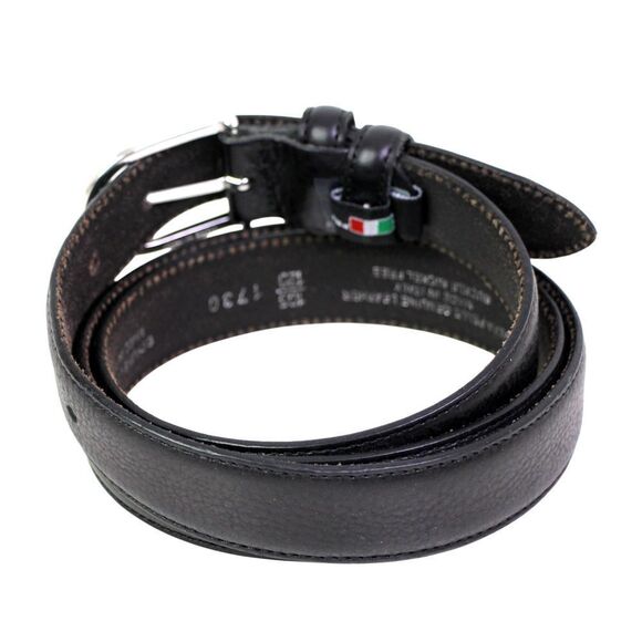 ITALY BLACK REAL LEATHER 1 1/8"Wd STITCH CASUAL DRESS MEN'S BELT Sz 38 (A45 - Picture 4 of 14